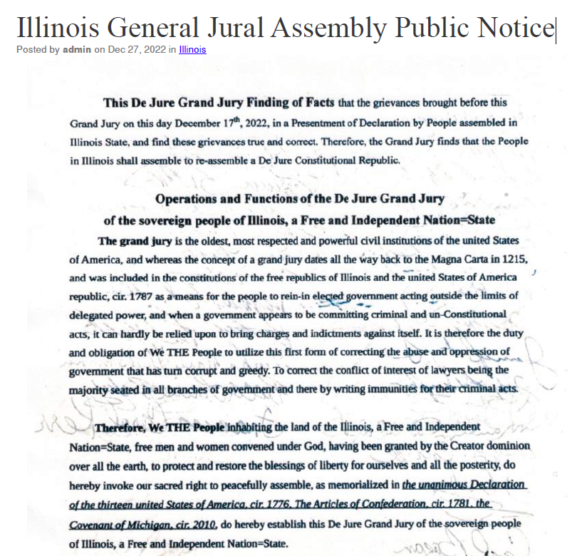 Illinois General Jural Assembly Public Notice