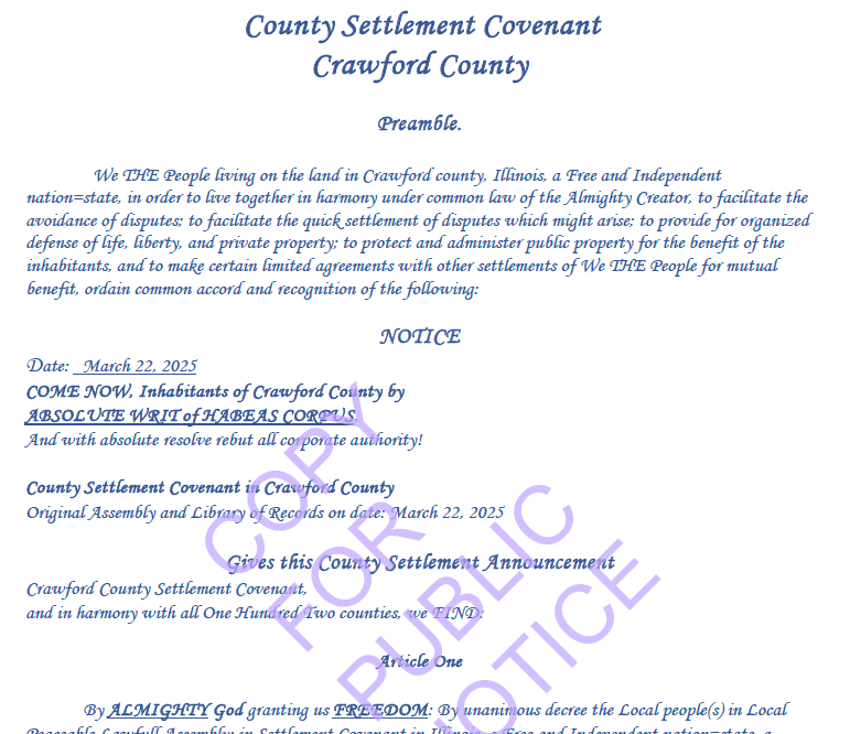 County Settlement Covenant Crawford County