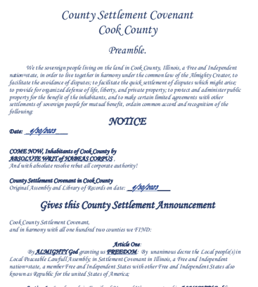 County Settlement Covenant – Cook County